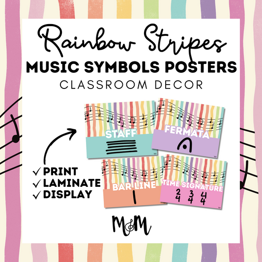 Rainbow Stripes: Music Symbols Posters DIGITAL DOWNLOAD