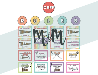 Rainbow Stripes: Orff Rules & Expectations Posters | Music Room Decor