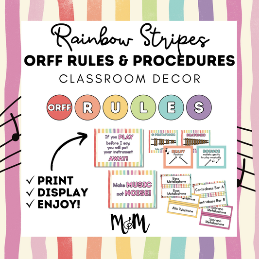Rainbow Stripes: Orff Rules & Expectations Posters | Music Room Decor