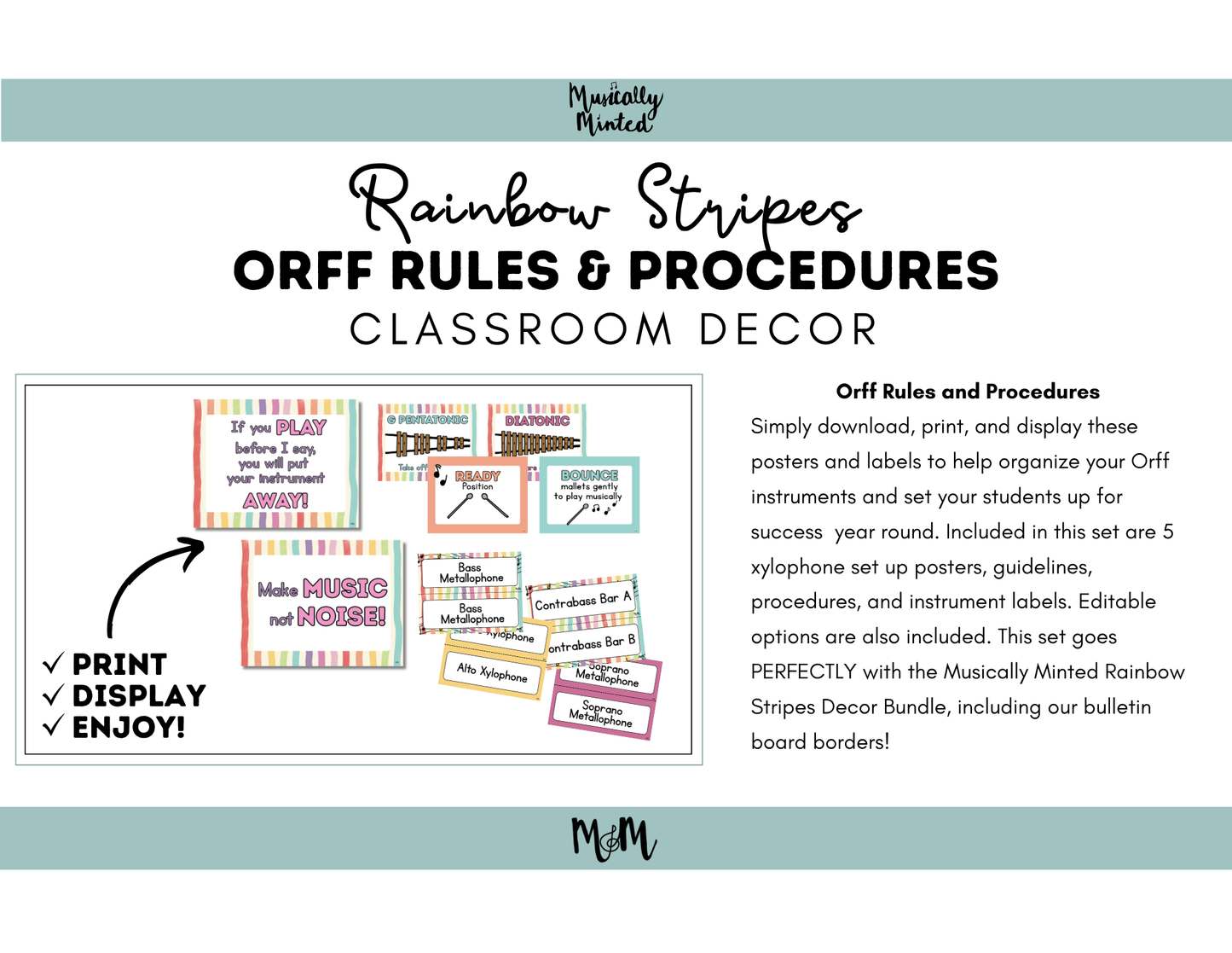 Rainbow Stripes: Orff Rules & Expectations Posters | Music Room Decor