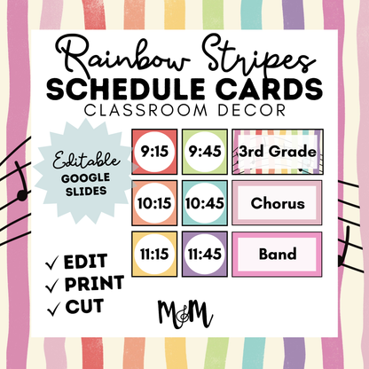 Rainbow Stripes: Pocket Chart Schedule Cards DIGITAL DOWNLOAD