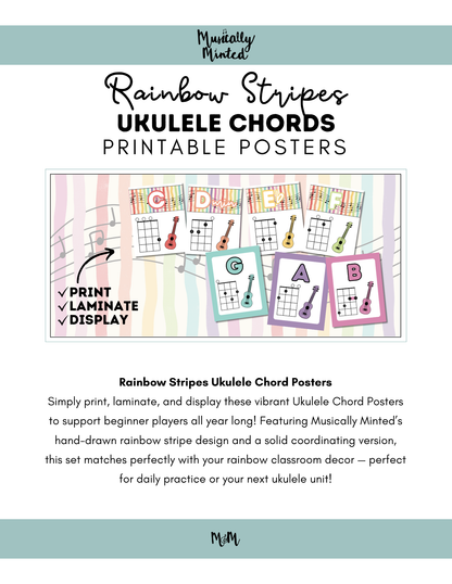 Rainbow Stripes: Ukulele Chord Posters DIGITAL DOWNLOAD