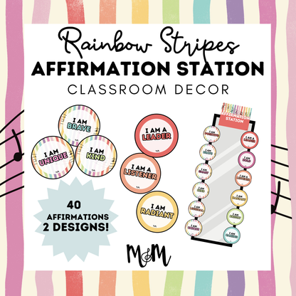 Rainbow Stripes: Affirmation Station | Music Classroom Decor