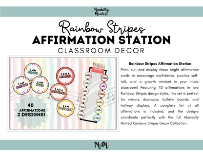 Rainbow Stripes: Affirmation Station | Music Classroom Decor