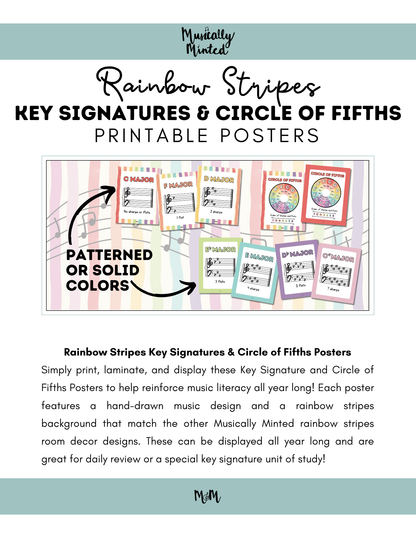 Rainbow Stripes: Circle of Fifths & Key Signature Posters | Music Decor