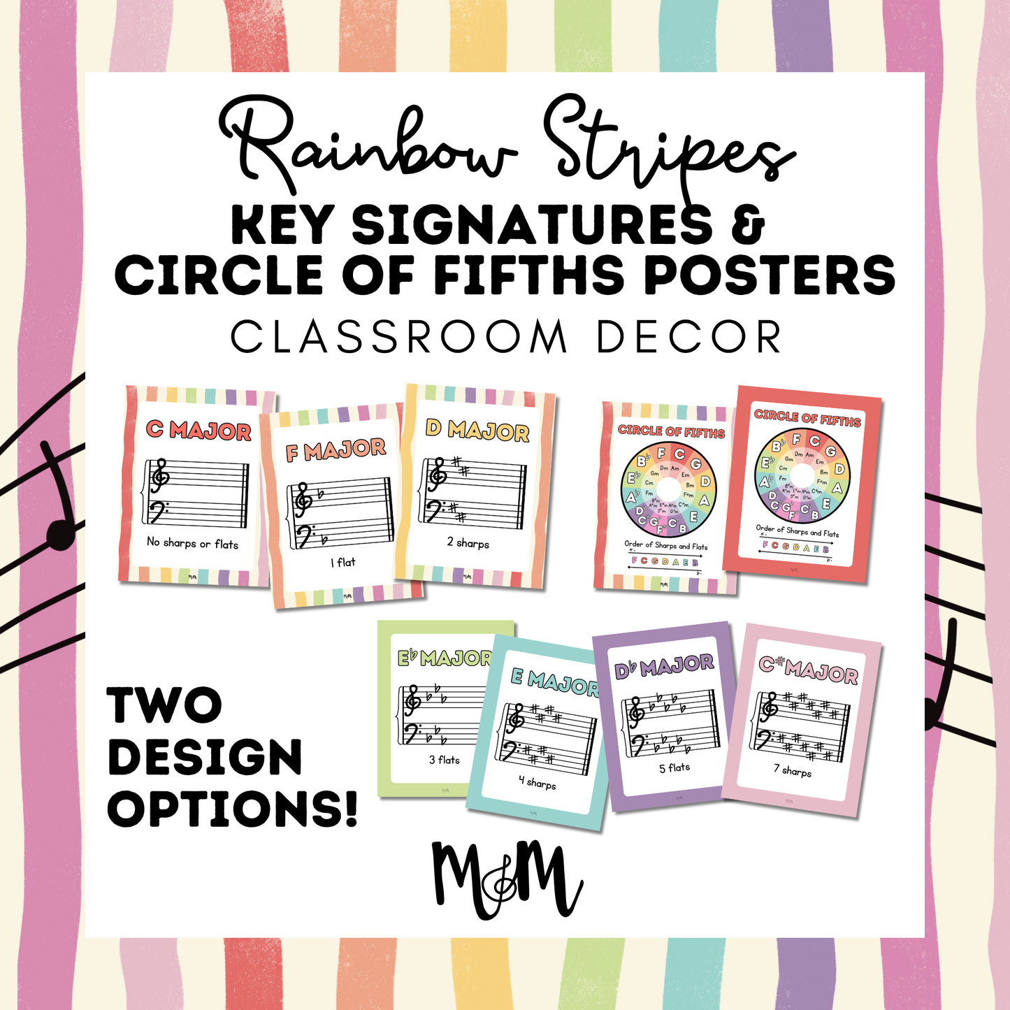 Rainbow Stripes: Circle of Fifths & Key Signature Posters | Music Decor