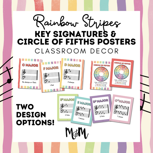 Rainbow Stripes: Circle of Fifths & Key Signature Posters | Music Decor