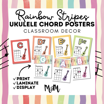 Rainbow Stripes: Ukulele Chord Posters DIGITAL DOWNLOAD