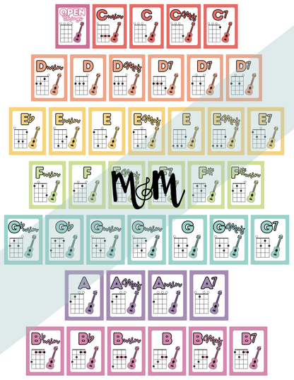 Rainbow Stripes: Ukulele Chord Posters DIGITAL DOWNLOAD