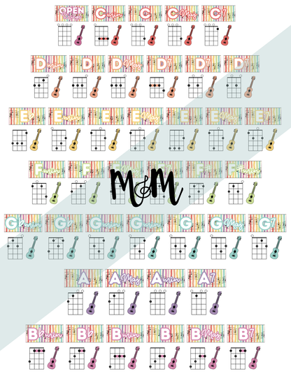 Rainbow Stripes: Ukulele Chord Posters DIGITAL DOWNLOAD