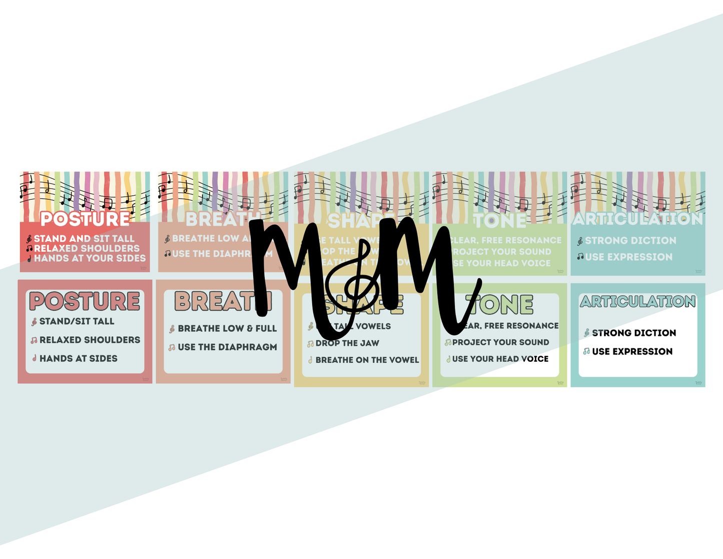 Rainbow Stripes: Vocal Technique Posters | Music Classroom Decor