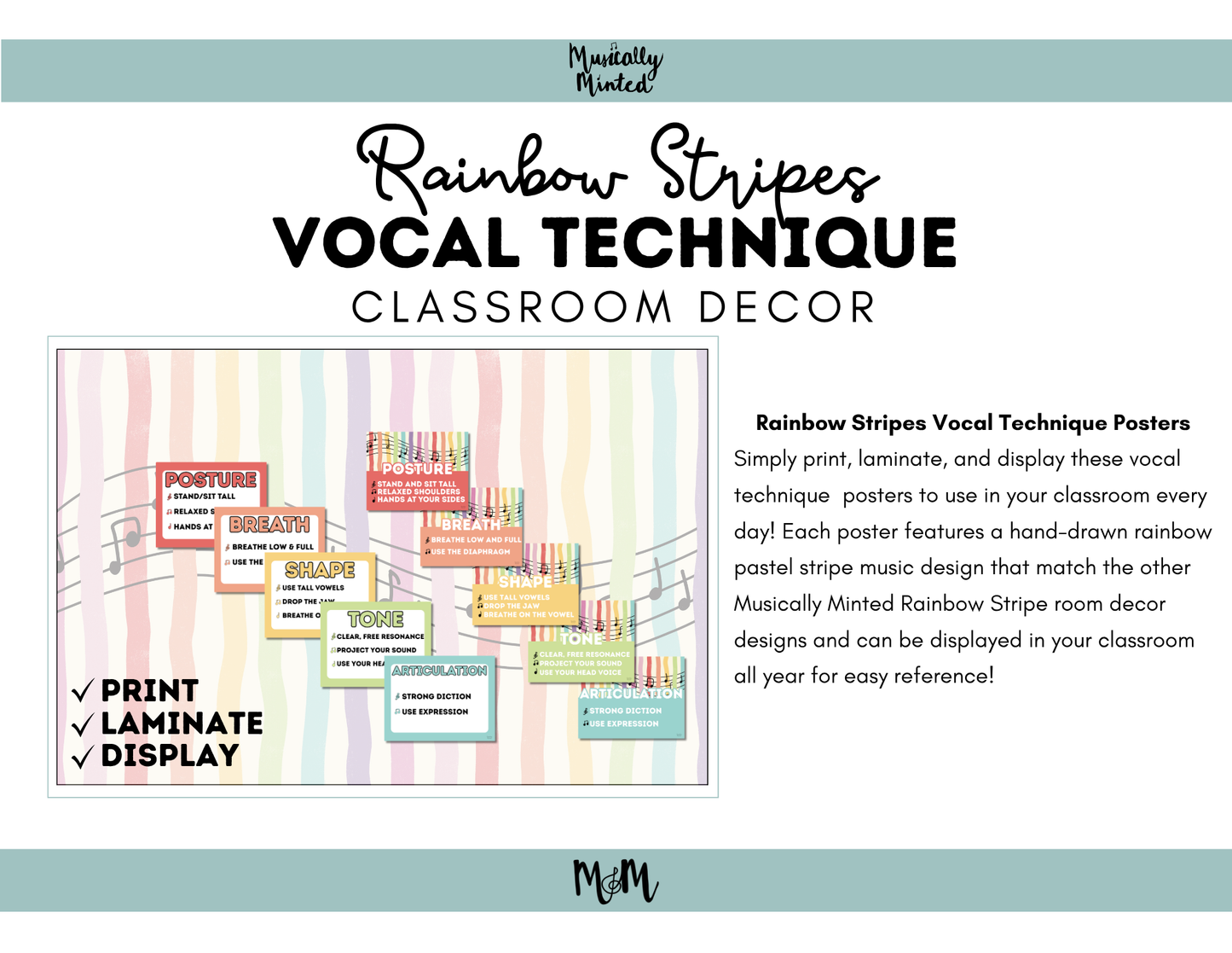 Rainbow Stripes: Vocal Technique Posters | Music Classroom Decor