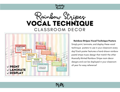 Rainbow Stripes: Vocal Technique Posters | Music Classroom Decor