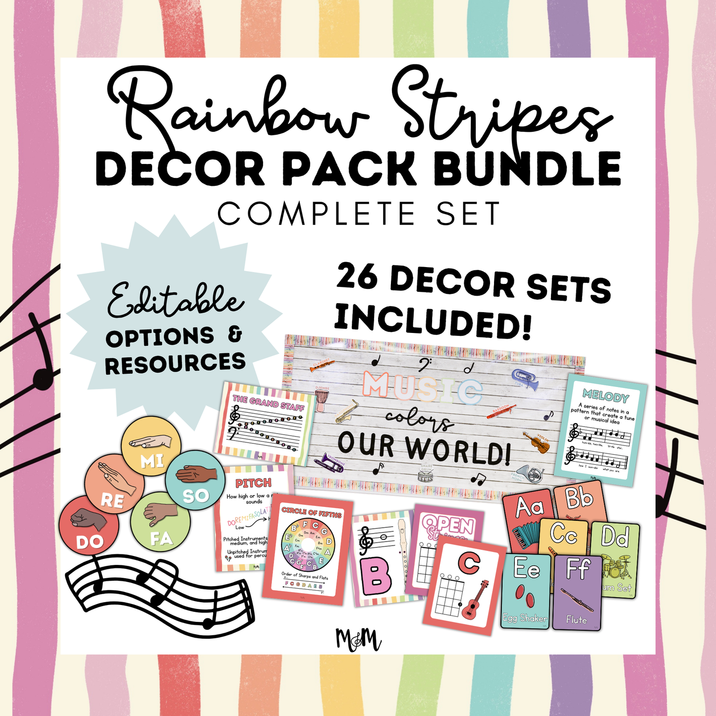 Rainbow Stripes COMPLETE Decor Bundle *DIGITAL DOWNLOAD*