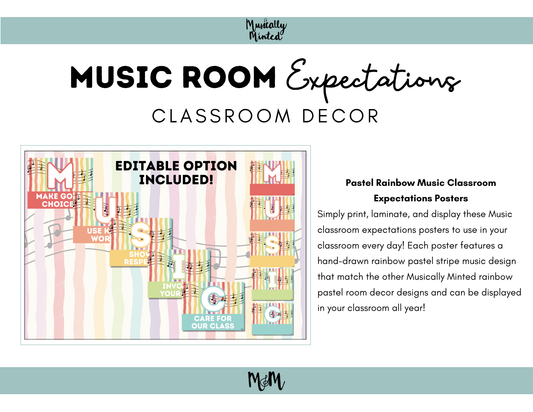 Rainbow Stripes: Classroom Expectation Posters DIGITAL DOWNLOAD