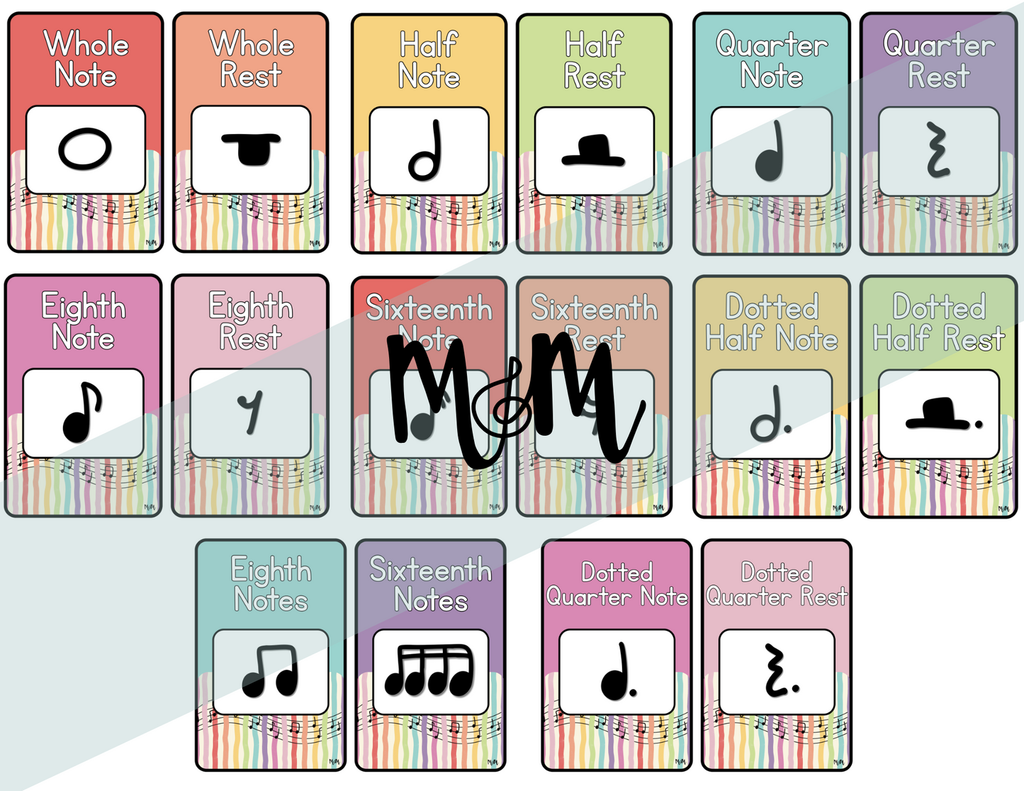 Rainbow Stripes: Note Values Posters DIGITAL DOWNLOAD