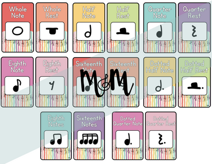Rainbow Stripes: Note Values Posters DIGITAL DOWNLOAD