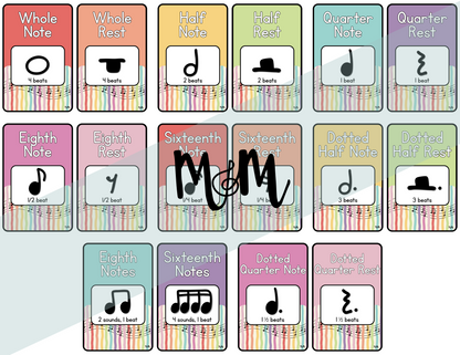 Rainbow Stripes: Note Values Posters DIGITAL DOWNLOAD