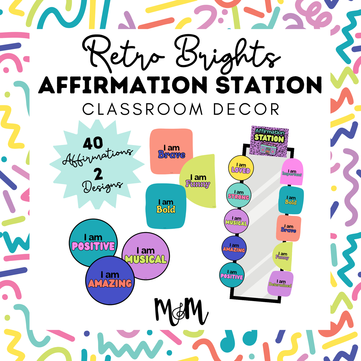 Retro Brights: Affirmation Station | Music Classroom Decor