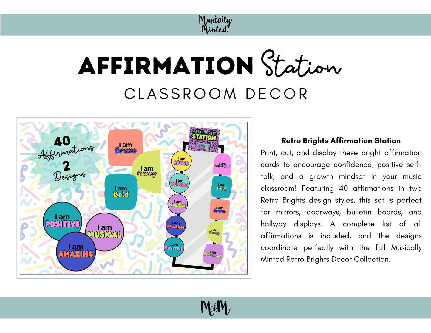 Retro Brights: Affirmation Station | Music Classroom Decor