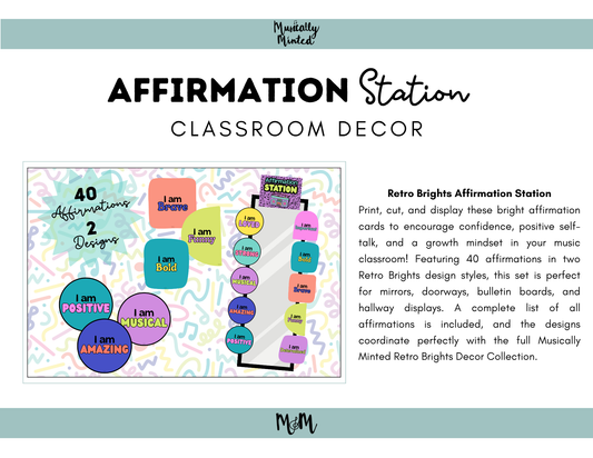 Retro Brights: Affirmation Station | Music Classroom Decor