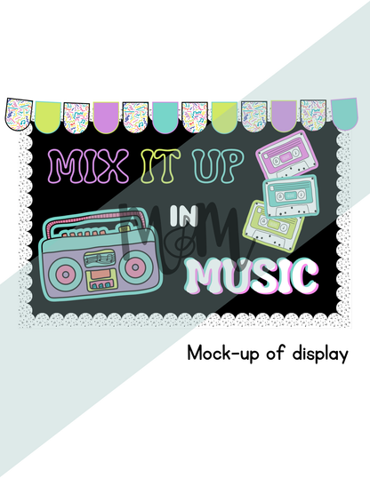 Retro Brights: Mix it Up in Music | Bulletin Board Display | Music Class Decor