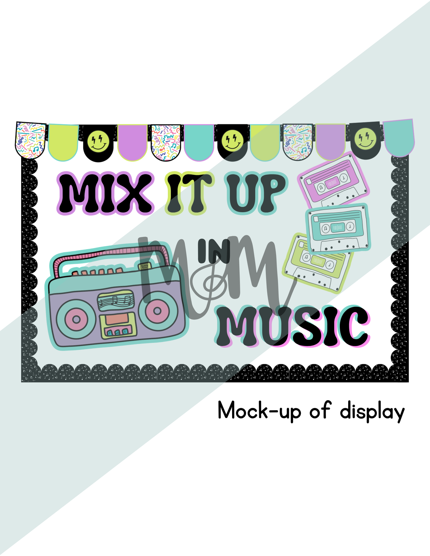 Retro Brights: Mix it Up in Music | Bulletin Board Display | Music Class Decor