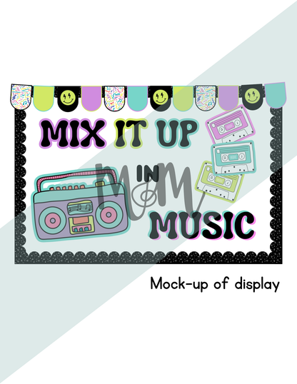 Retro Brights: Mix it Up in Music | Bulletin Board Display | Music Class Decor