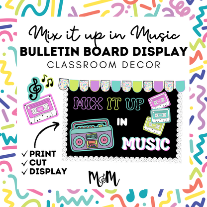 Retro Brights: Mix it Up in Music | Bulletin Board Display | Music Class Decor