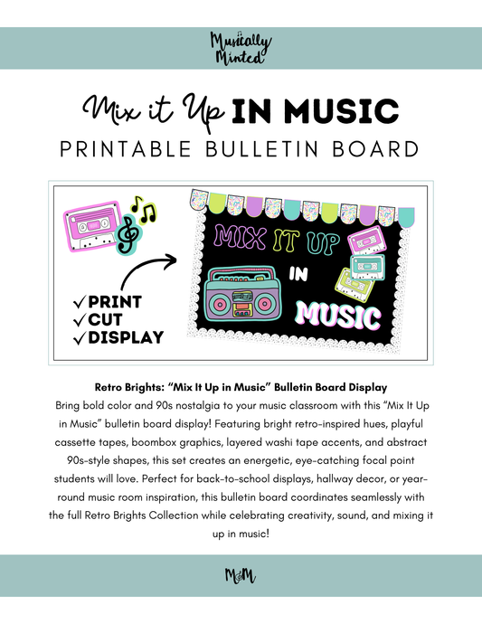 Retro Brights: Mix it Up in Music | Bulletin Board Display | Music Class Decor