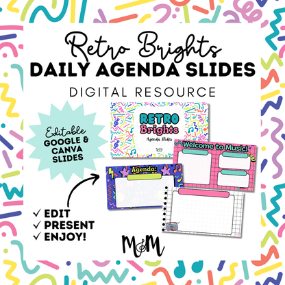 Retro Brights: Daily Agenda Slides | Music Classroom Digital Resource