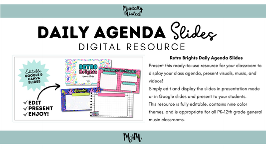 Retro Brights: Daily Agenda Slides | Music Classroom Digital Resource