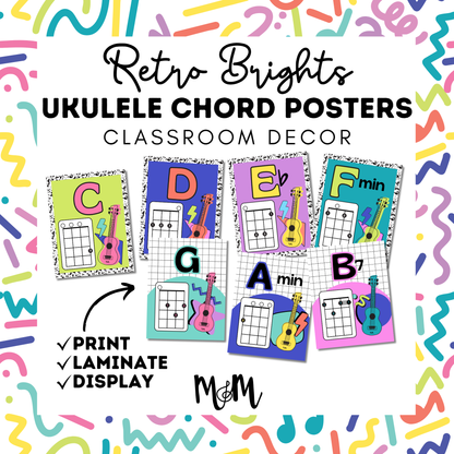Retro Brights: Ukulele Chord Posters | Music Classroom Decor