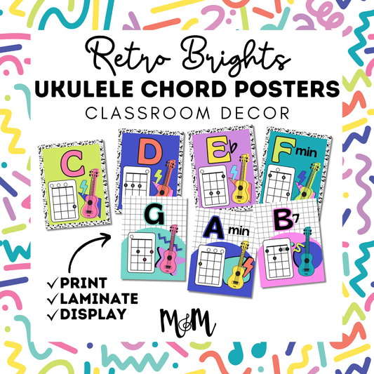 Retro Brights: Ukulele Chord Posters | Music Classroom Decor