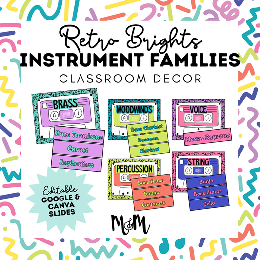 Retro Brights: Instrument Families Posters | Music Classroom Decor