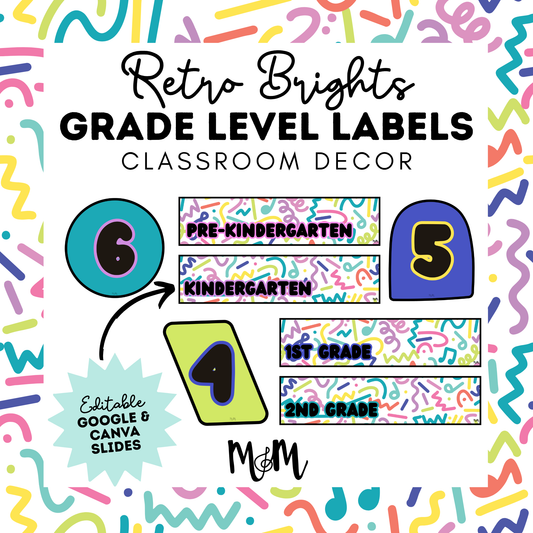 Retro Brights: Grade Level Labels | Music Classroom Decor
