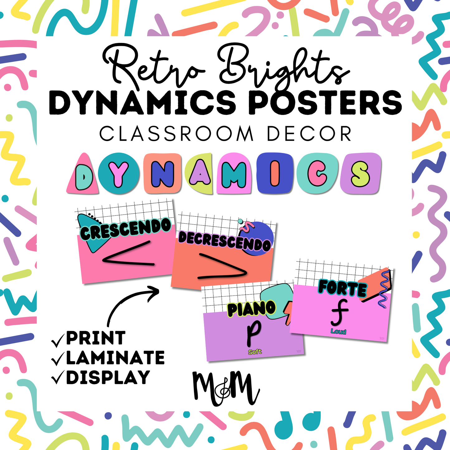 Retro Brights: Dynamics Posters | Music Classroom Decor