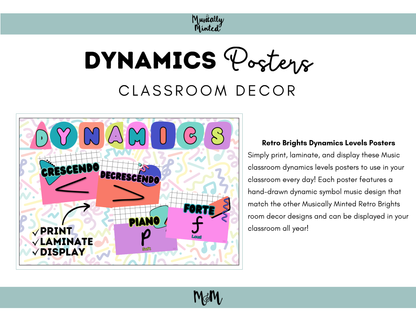 Retro Brights: Dynamics Posters | Music Classroom Decor