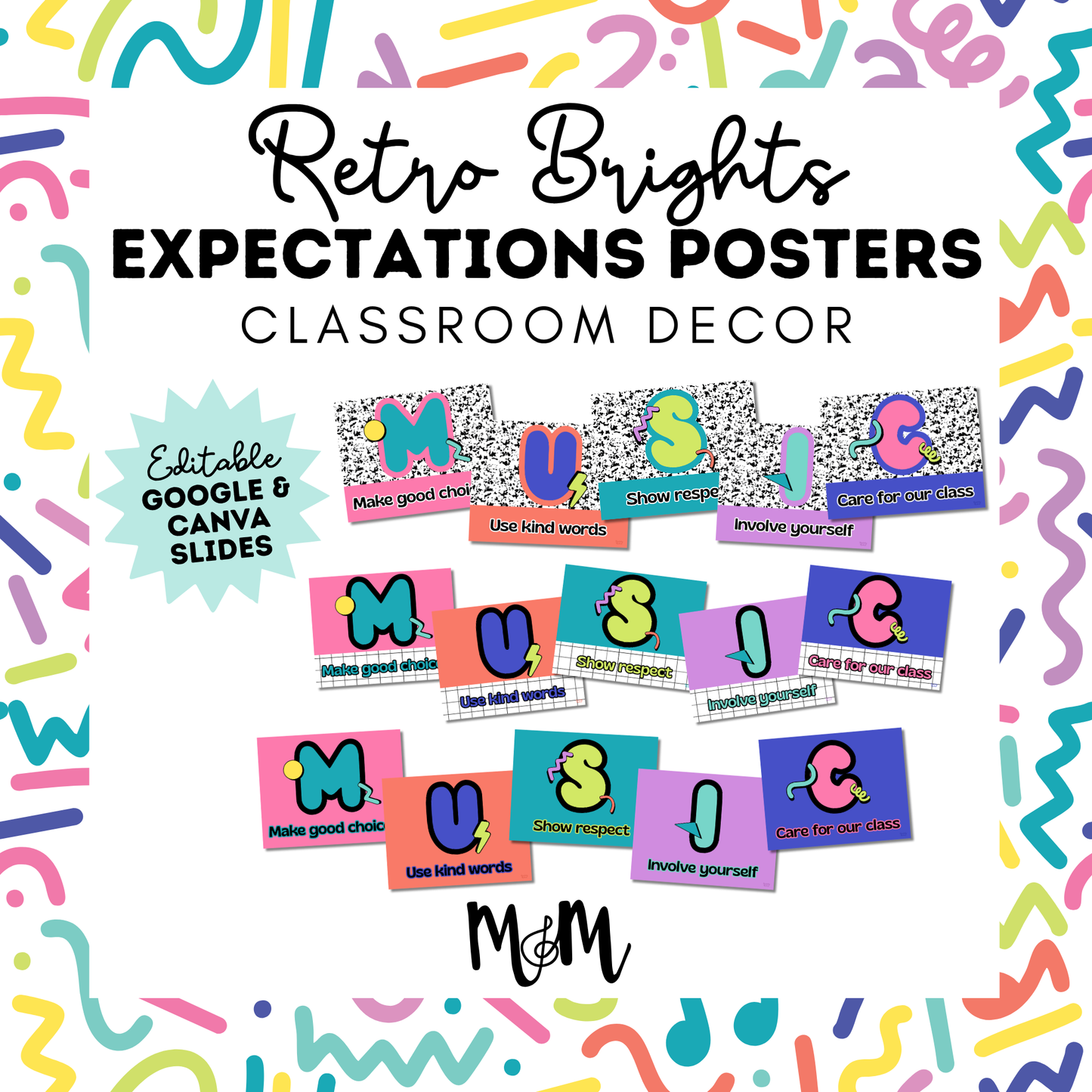 Retro Brights: Music Classroom Expectations Posters | Printable Decor