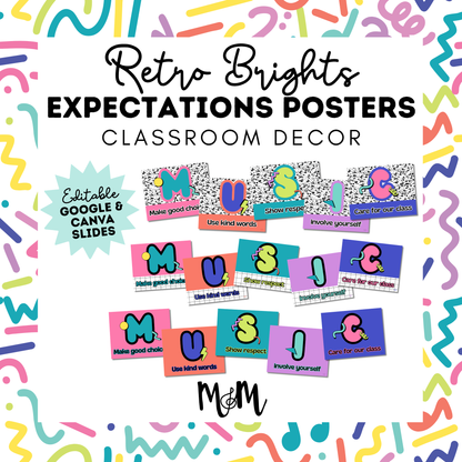 Retro Brights: Music Classroom Expectations Posters | Printable Decor