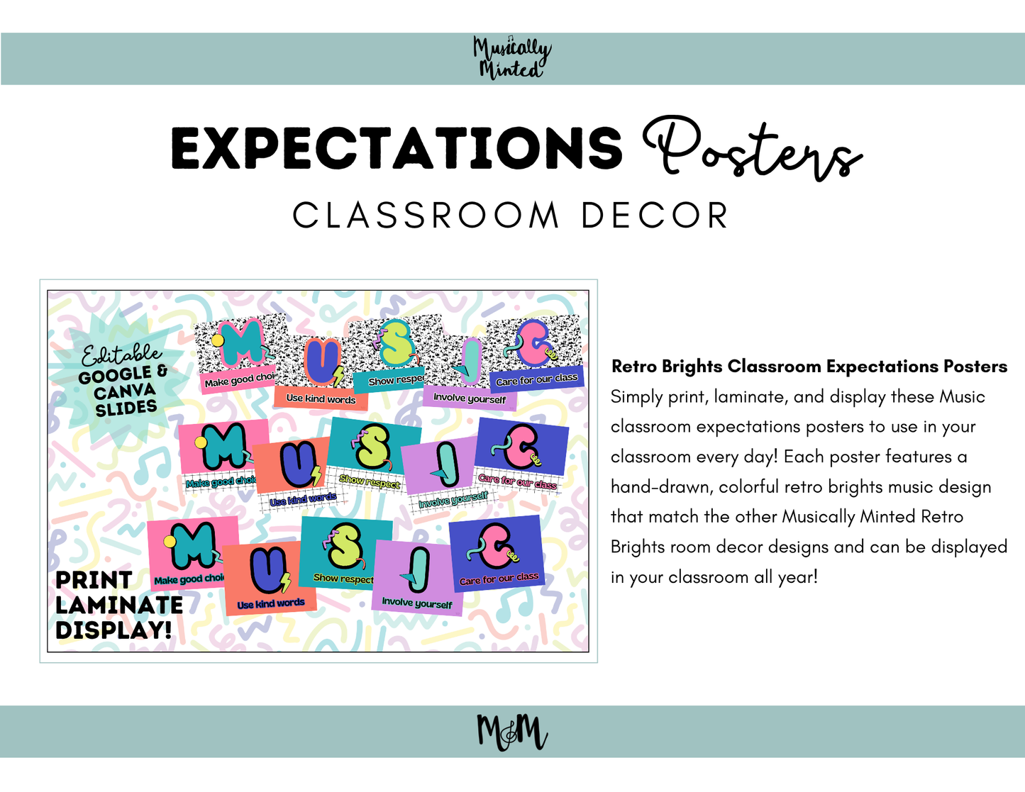 Retro Brights: Music Classroom Expectations Posters | Printable Decor