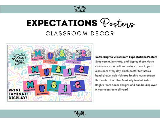 Retro Brights: Music Classroom Expectations Posters | Printable Decor