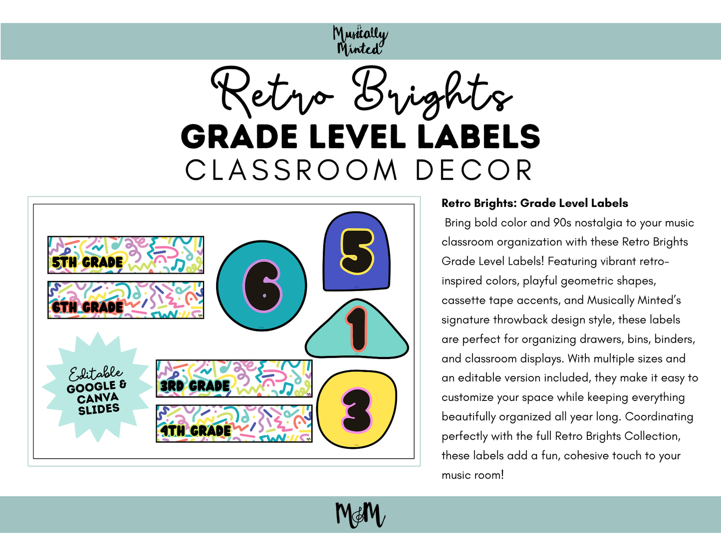 Retro Brights: Grade Level Labels | Music Classroom Decor