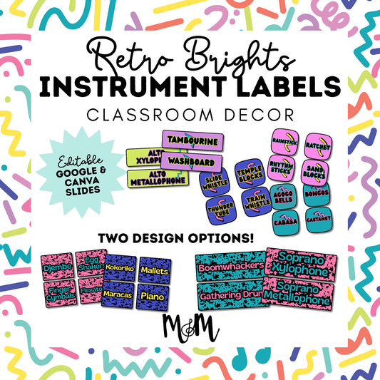 Retro Brights: Instrument Labels | Music Classroom Decor