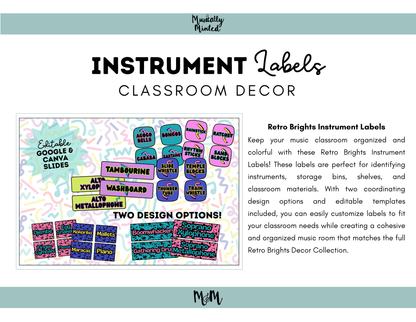 Retro Brights: Instrument Labels | Music Classroom Decor