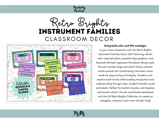 Retro Brights: Instrument Families Posters | Music Classroom Decor