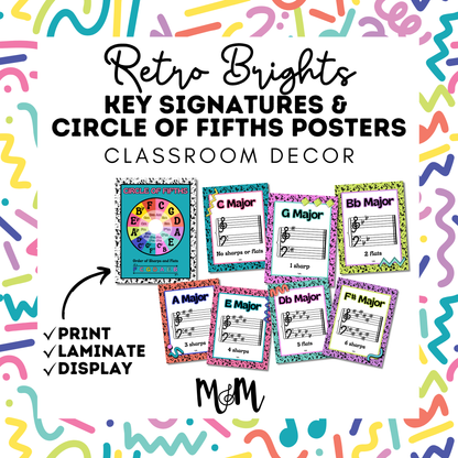 Retro Brights: Circle of Fifths & Key Signature Posters | Music Decor