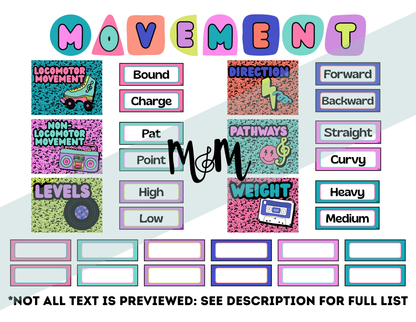 Retro Brights: Movement Word Wall | Music Classroom Decor