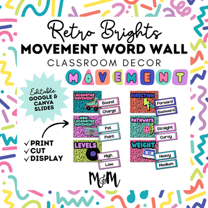 Retro Brights: Movement Word Wall | Music Classroom Decor