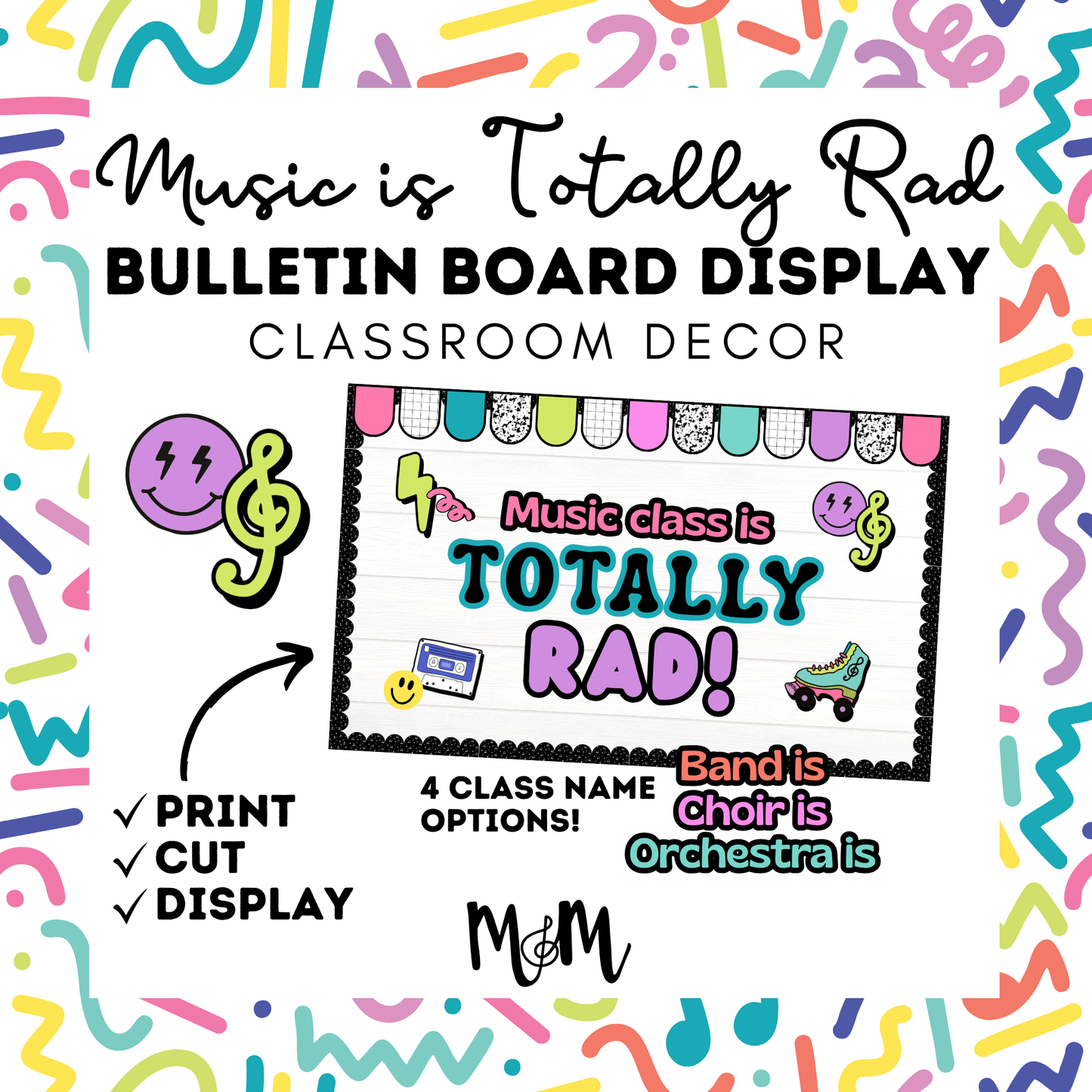 Retro Brights: Music is Totally Rad | Bulletin Board Display | Music Class Decor